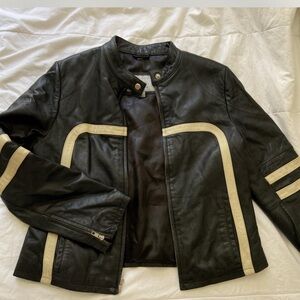 Wilsons Leather Black and Cream Motorcycle Jacket